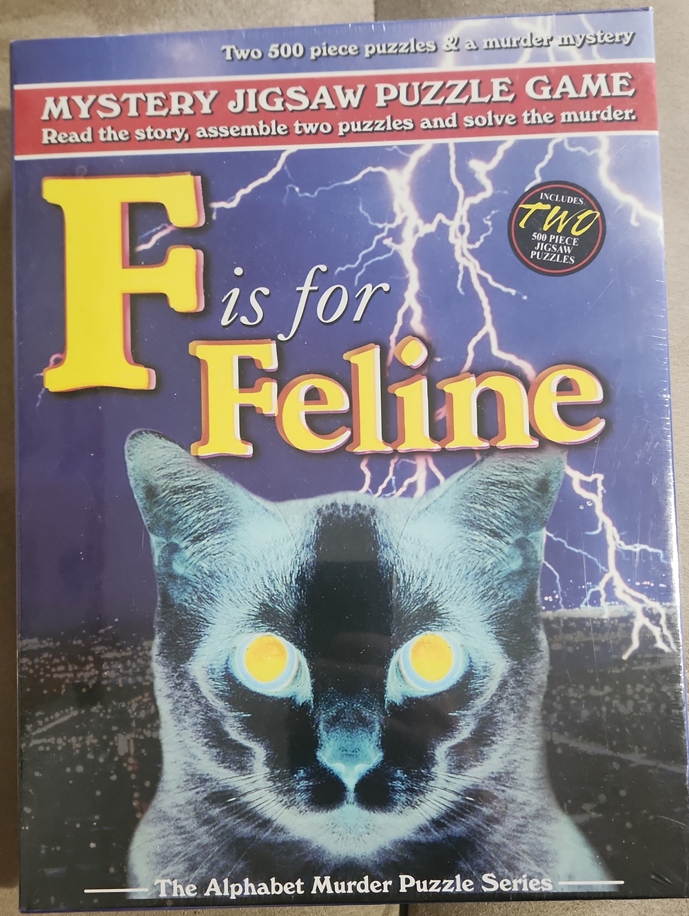 F is for Feline Mystery Jigsaw Puzzle Game - 2× 500 Pce Puzzles. New Sealed